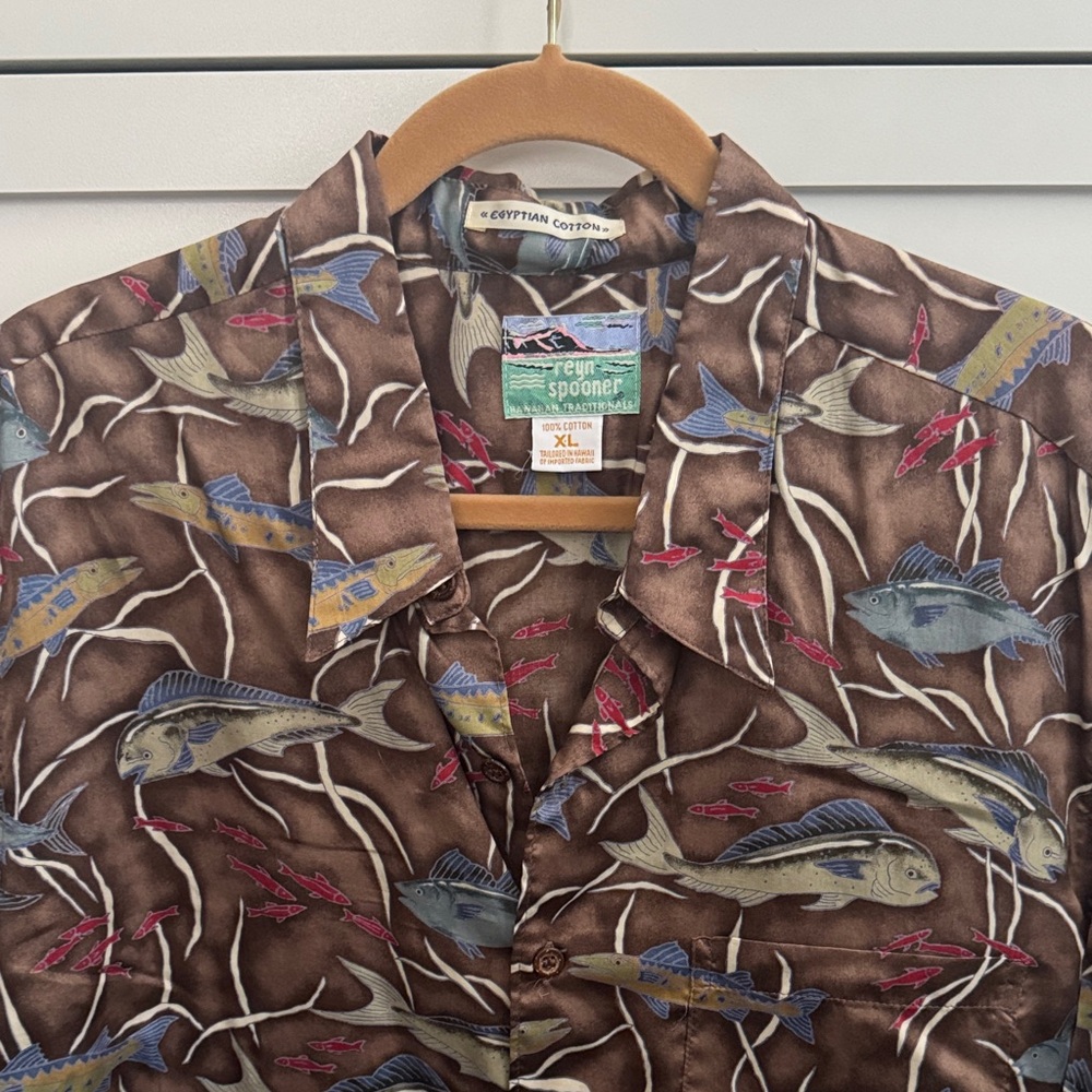 Reyn Spooner Multicolor Fish Pattern Shirt, Egyptian Cotton, Size XL